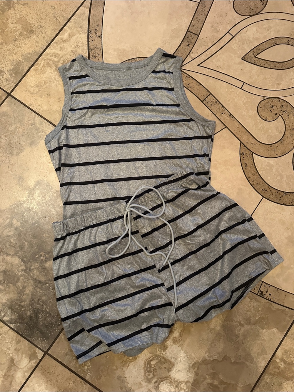 Striped Gray & Black 2 Piece Short Set